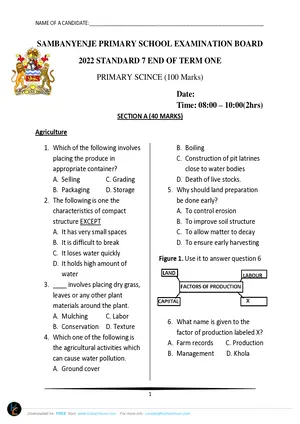 2022 SambaNyenje Standard 7 Term 1 Primary Science - Preview