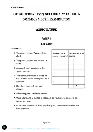 2022 St Godfrey Pvt MSCE Agriculture Paper II Mock - Preview