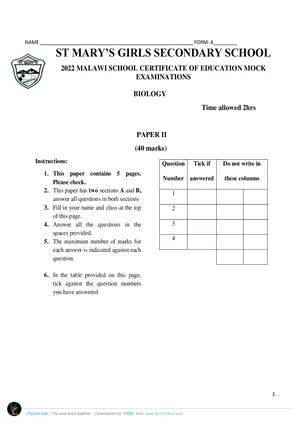 2022 St Mary's MSCE Biology Paper II - Preview
