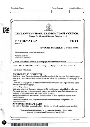 2022 ZimSEC GCE O-Level Mathematics Paper 1 November Session - Preview