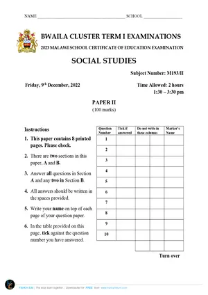 2023 Bwaila MSCE Social Studies Paper II - Preview