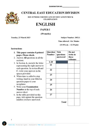 2023 CEED JCE English Paper I Mock Paper - Preview