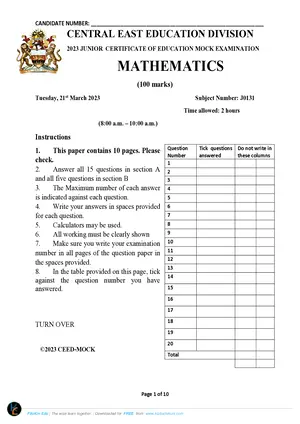 2023 CEED JCE Mathematics Mock Paper - Preview