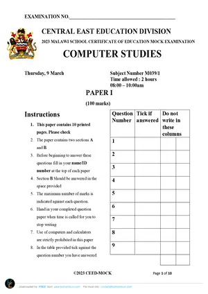 2023 CEED MSCE Computer Studies Paper I Theory - Preview
