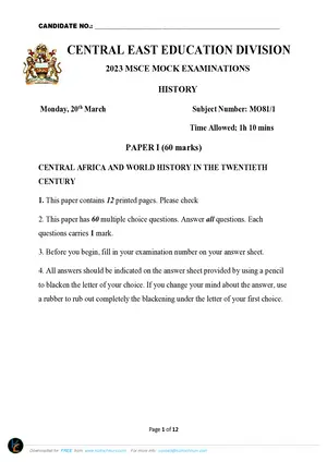 2023 CEED MSCE History Paper I - Preview