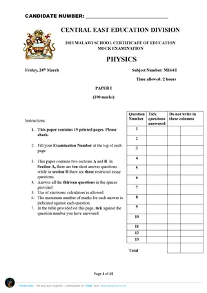 2023 CEED MSCE Physics Paper 1 - Preview
