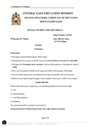 2023 CEED MSCE Social & Life Skills Paper I - Preview