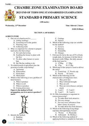 2023 Chambe Zone Standard 8 Term 1 Primary Science - Preview