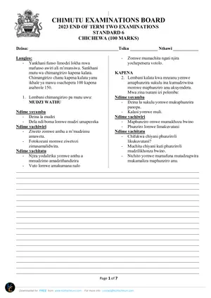 2023 Chimutu Standard 6 Term 2 Chichewa Past Paper - Preview