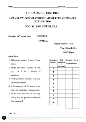 2023 Chiradzulu MSCE Social and Life Skills Paper II - Preview