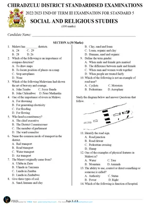 2023 Chiradzulu Standard 5 Term 3 Social and Religious Past Paper - Preview