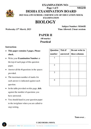 2023 DESHA MSCE Biology Paper II Practical Mock - Preview