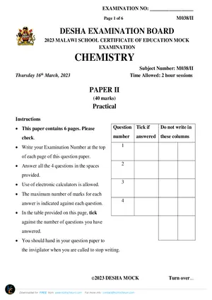 2023 DESHA MSCE Chemistry Paper II Mock - Preview