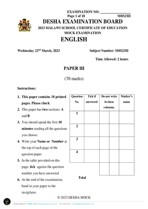 2023 DESHA MSCE English Paper III Mock - Preview