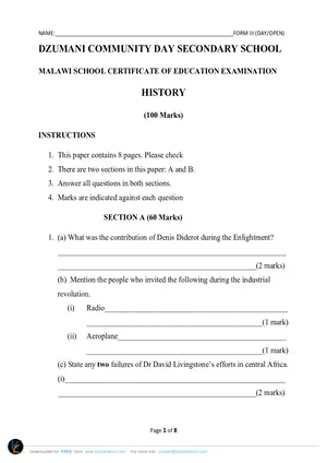 2023 Dzumani CDSS Form 3 Term 3 History - Preview