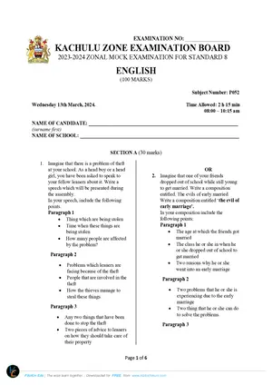 2023 Kachulu PSLCE Mock English - Preview