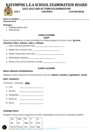 2023 Kafumphe Standard 3 Term 3 Chichewa Past Paper - Preview