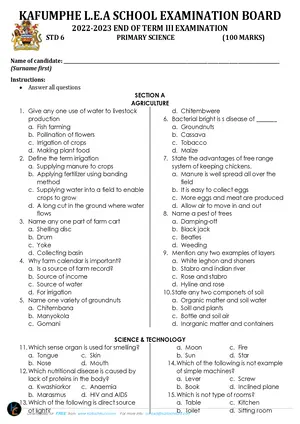 2023 Kafumphe Standard 6 Term 3 Primary Science Past Paper - Preview