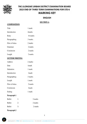 2023 Lilongwe Urban Standard 6 Term 3 English Past Paper with Answers - Preview