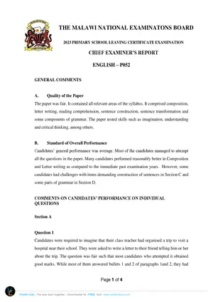 2023 MANEB Chief Exam Report English PSLCE - Preview