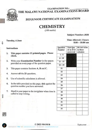 2023 MANEB JCE Chemistry Past Paper - Preview