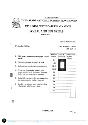 2023 MANEB JCE Social & Life Skills - Preview