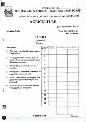 2023 MANEB MSCE Agriculture Paper 1 Past Paper - Preview