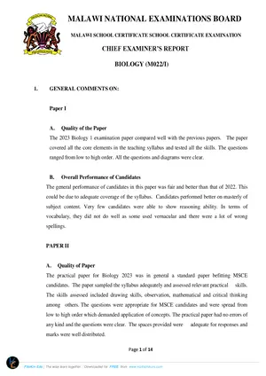 2023 MANEB MSCE Biology Chief Examiner's Report - Preview