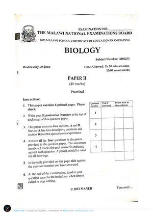 2023 MANEB MSCE Biology Paper II Past Paper - Preview