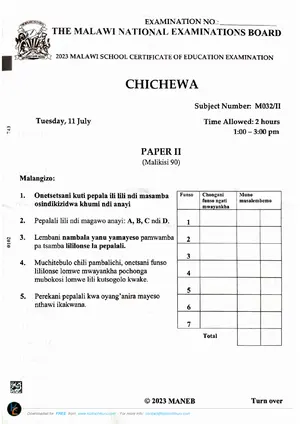 2023 MANEB MSCE Chichewa Paper 2 Past Paper - Preview
