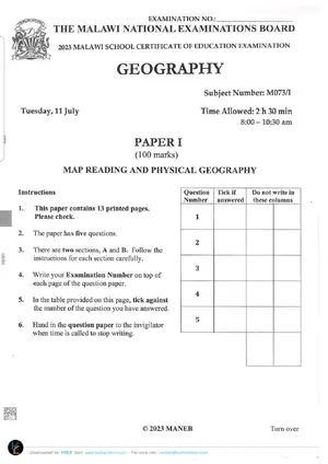 2023 MANEB MSCE Geography Paper I Past Paper - Preview