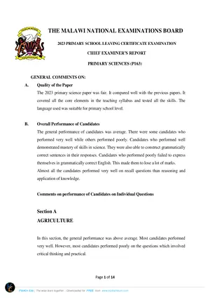 2023 MANEB Primary Sciences Chief Exam Report - Preview