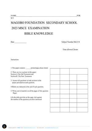 2023 Magobo Foundation Pvt Bible Knowledge Form 3 Term 1 Examination - Preview