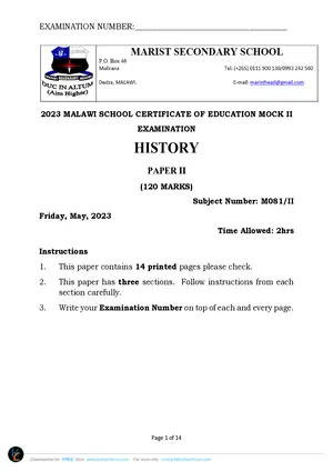 2023 Marist Form 4 History Paper II - Preview