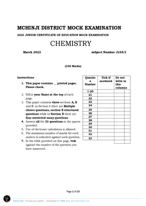 2023 Mchinji JCE Chemistry Mock - Preview
