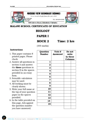 2023 Michiru View MSCE Mock 2 Biology Paper 1 - Preview