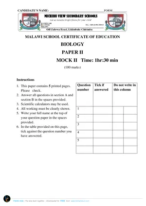 2023 Michiru View MSCE Mock 2 Biology Paper 2 - Preview