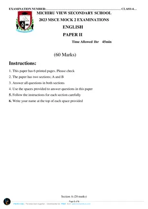 2023 Michiru View MSCE Mock 2 English Paper 2 - Preview