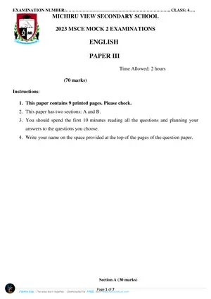 2023 Michiru View MSCE Mock 2 English Paper 3 - Preview