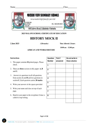 2023 Michiru View MSCE Mock 2 History Paper 2 - Preview