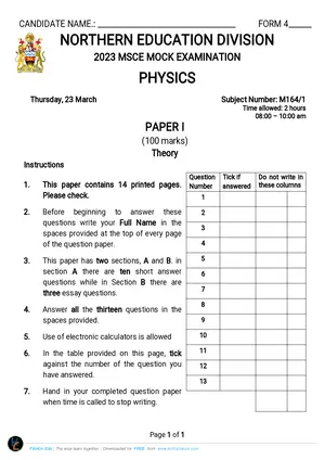 2023 NED MSCE Physics Paper 1 Mock - Preview