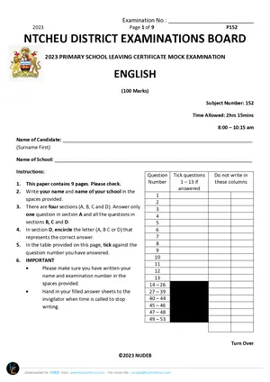 2023 Ntcheu English Standard 8 Past Paper - Preview