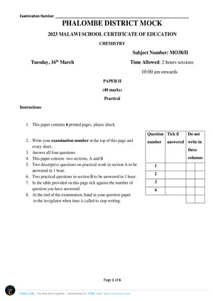 2023 Phalombe MSCE Chemistry Paper II - Preview