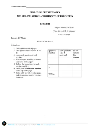 2023 Phalombe MSCE English Paper II - Preview