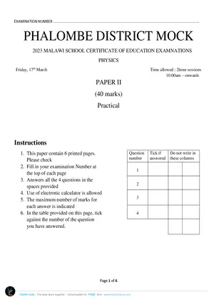 2023 Phalombe MSCE Physics Paper II - Preview
