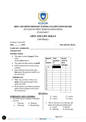 2023 RISE AND SHINE Standard 7 Term 1 Arts & Life Skills Exams - Preview