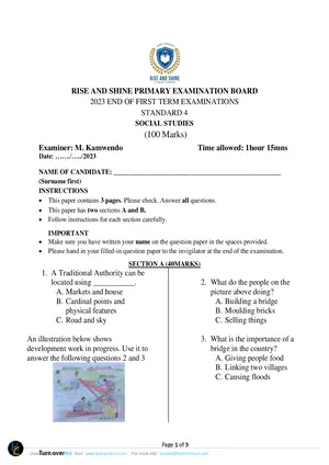 2023 Rise and Shine Private Std 4 Term 1 Social Studies Past Paper - Preview