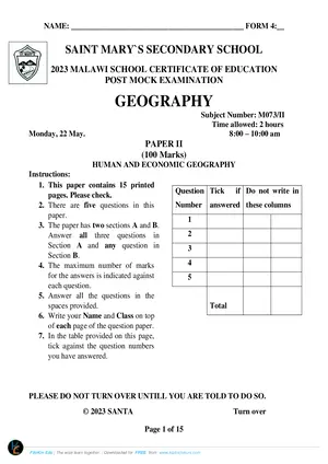 2023 St Mary's MSCE Post Geography Paper II - Preview