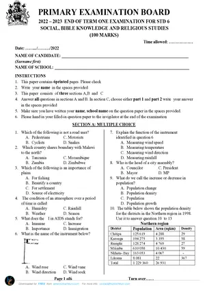 2023 Standard 6 Term 1 Primary Social and BK Exams - Preview