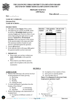 2023 Standard 7 Lilongwe Term 3 Primary Science Past Paper - Preview